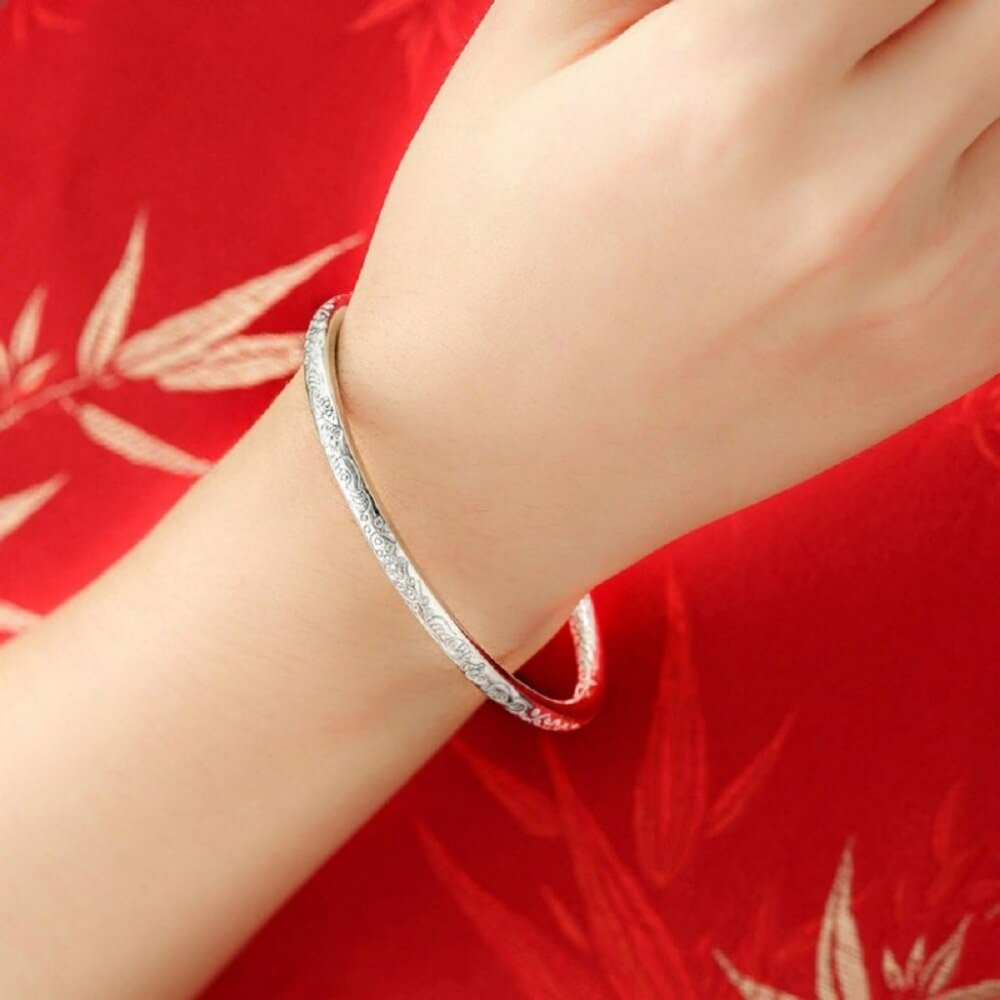 999 Solid Sterling Silver Bangle Cuff Bracelets F… - image 7